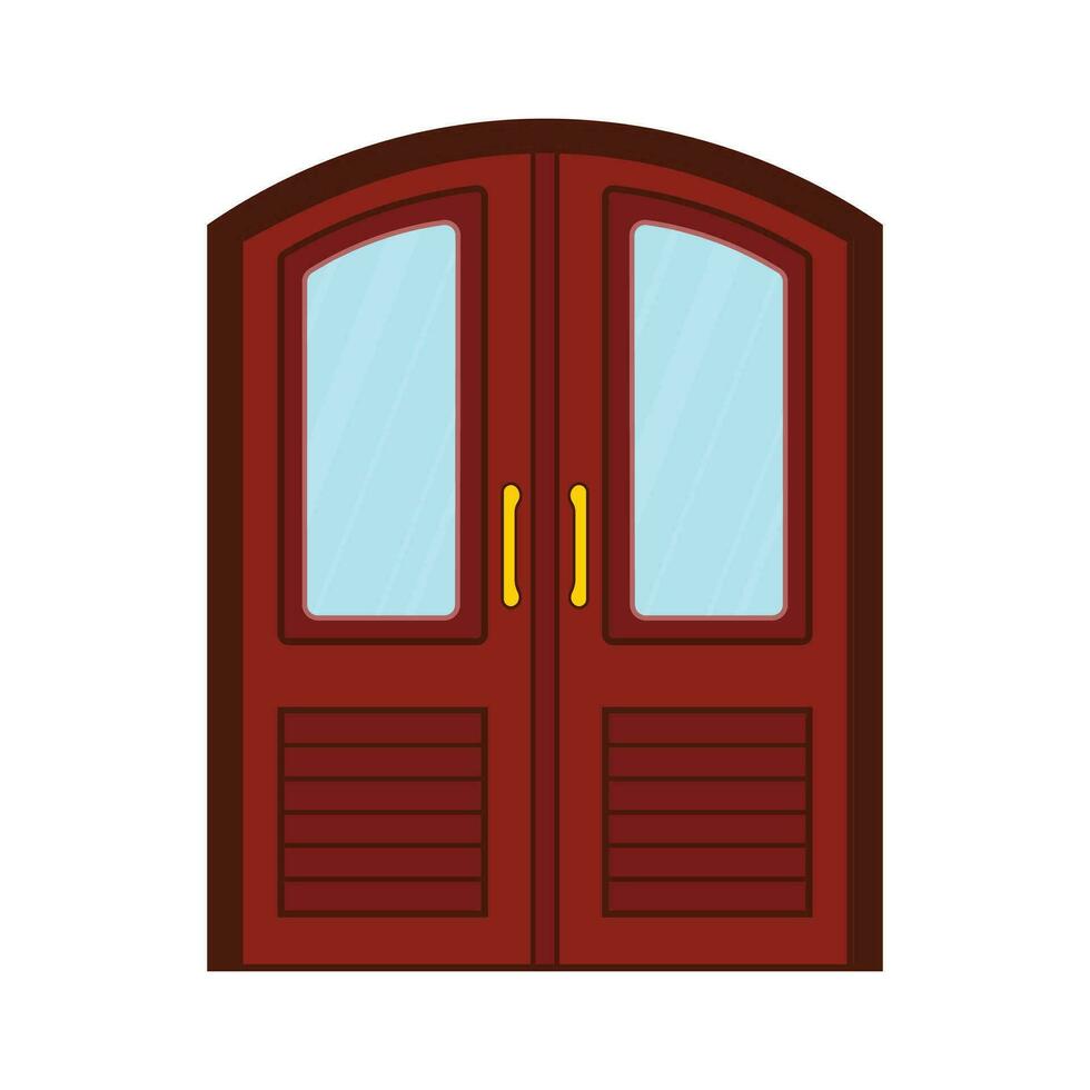 Kids drawing Vector illustration main hall double door Isolated on White Background