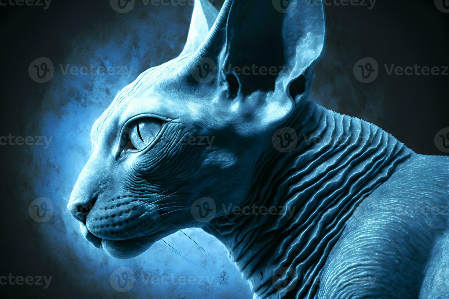 hermosa sphynx gato retrato en azul colores. neural red generado Arte foto