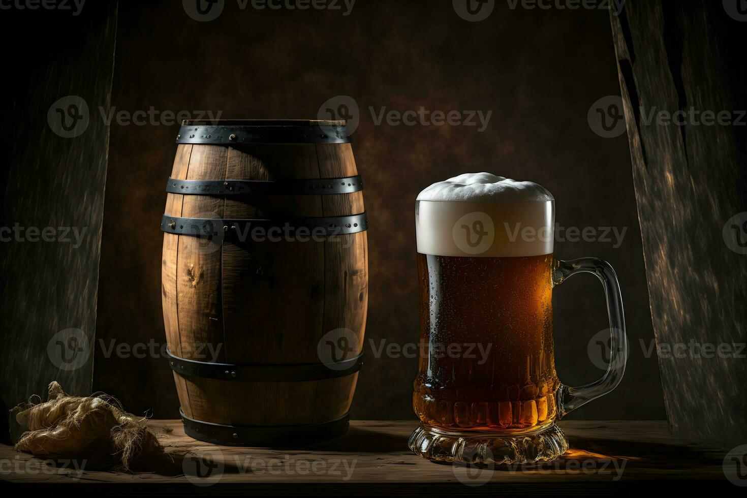 hermosa cerveza con espuma en clásico cerveza vaso en oscuro escena. neural red generado Arte foto