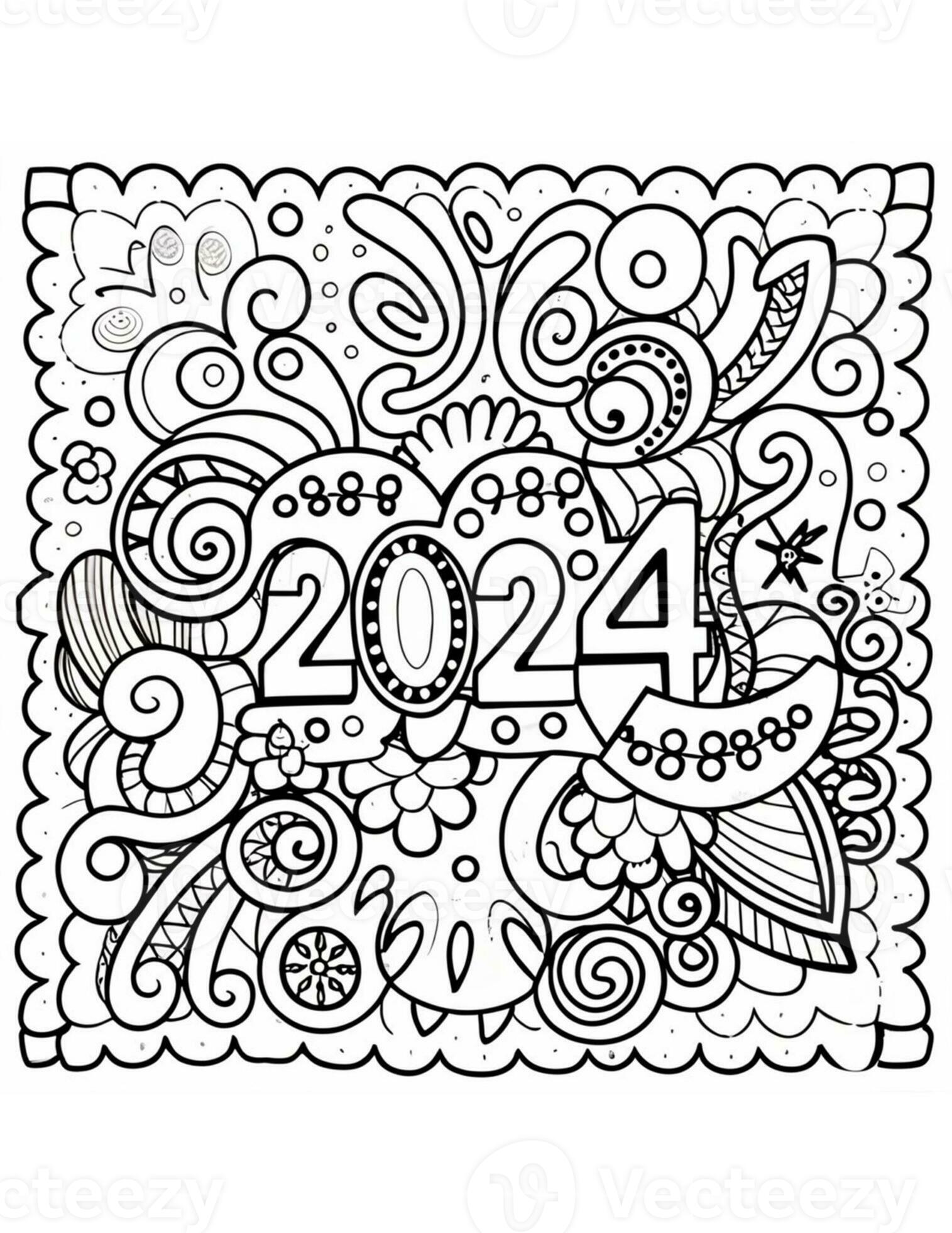 coloring page for the new year 2024 mandala 33854878 Stock Photo at