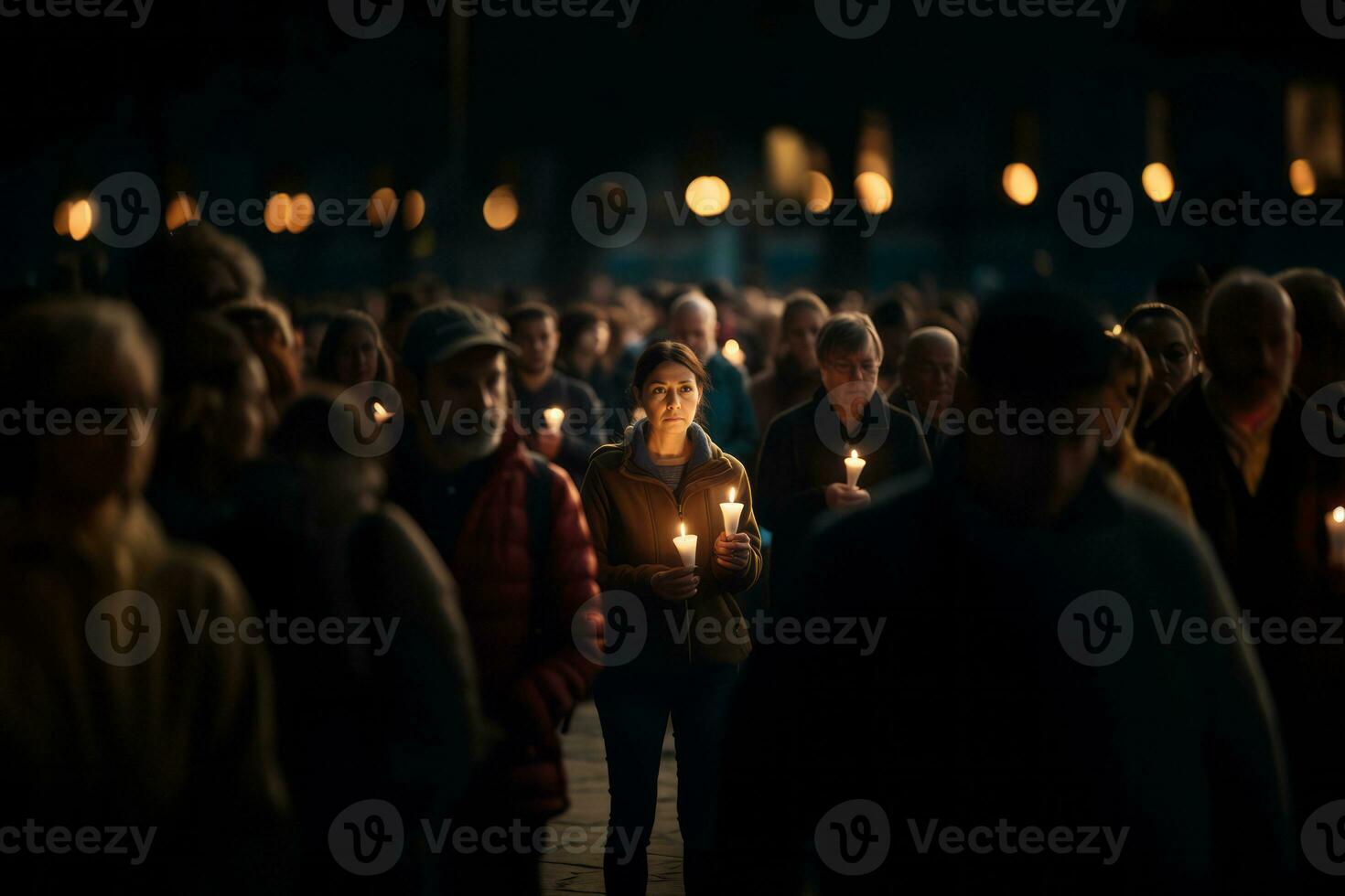 People participating in a candlelight vigil to symbolize peace, harmony, and the rejection of intolerance. International Day for Tolerance Concept. Generative Ai photo