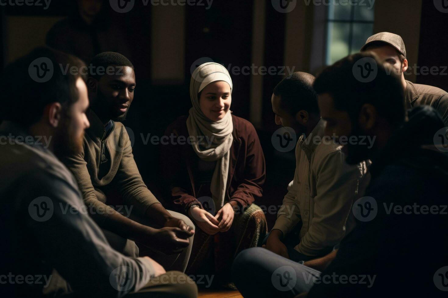 A diverse group of individuals engaged in interfaith dialogue, emphasizing the importance of religious tolerance and coexistence. Generative Ai photo