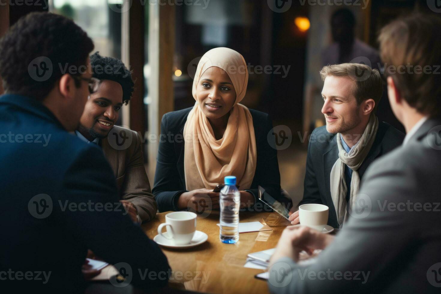 A diverse group of individuals engaged in interfaith dialogue, emphasizing the importance of religious tolerance and coexistence. Generative Ai photo