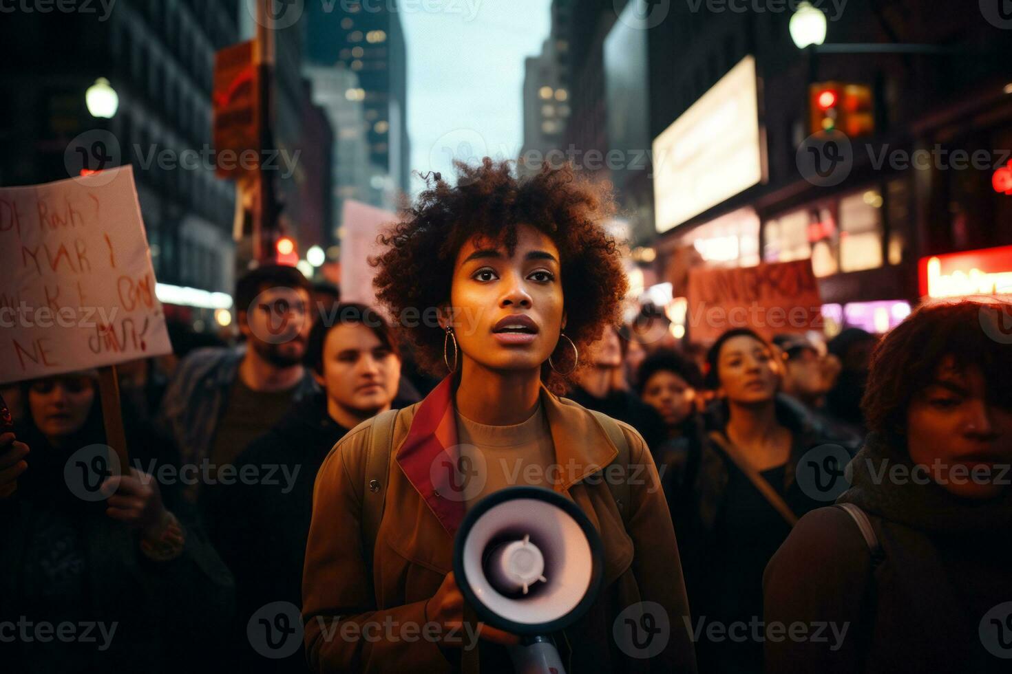 People participating in an anti-discrimination campaign, with visuals that emphasize promoting tolerance and acceptance. Generative Ai photo