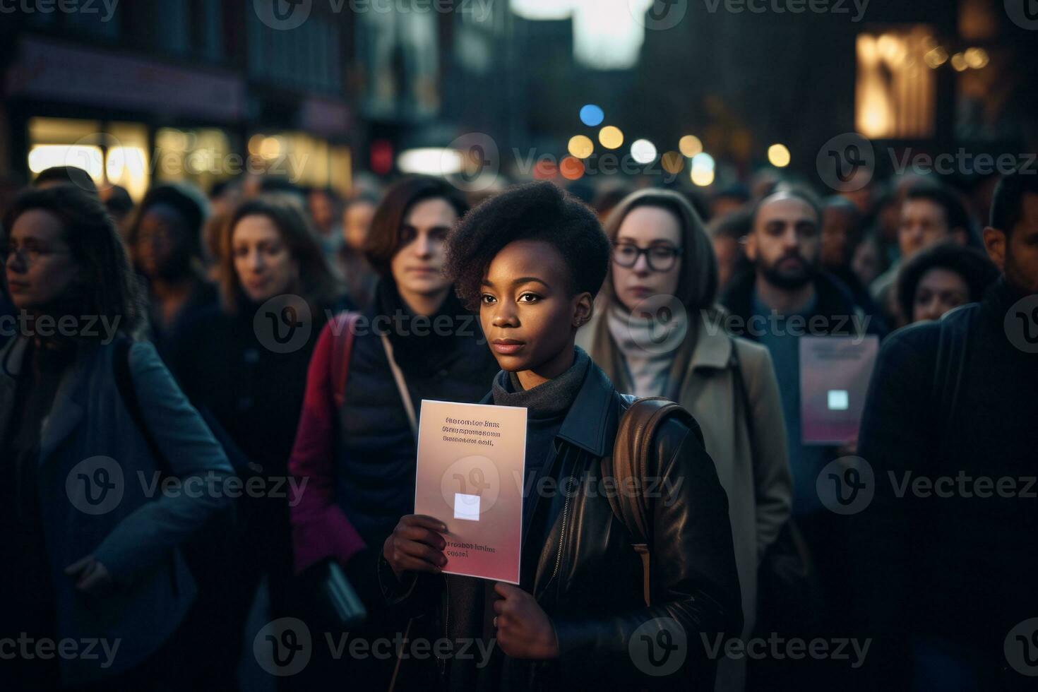 People participating in an anti-discrimination campaign, with visuals that emphasize promoting tolerance and acceptance. Generative Ai photo