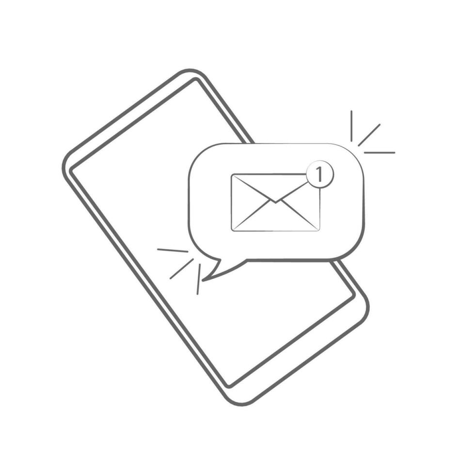 New message notification concept on  smartphone with empty screen. New email pop up. Isolated on white background. vector