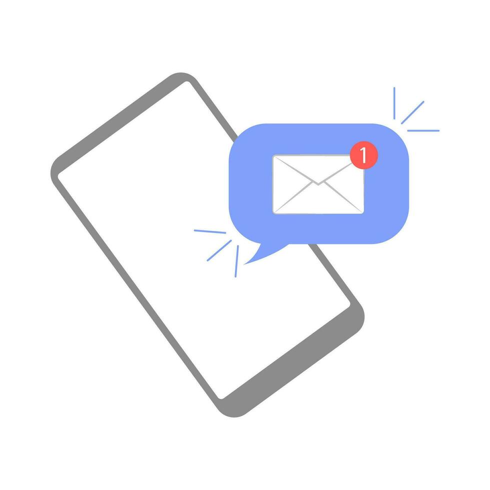 New message notification concept on  smartphone with empty screen. New email pop up. Isolated on white background. vector