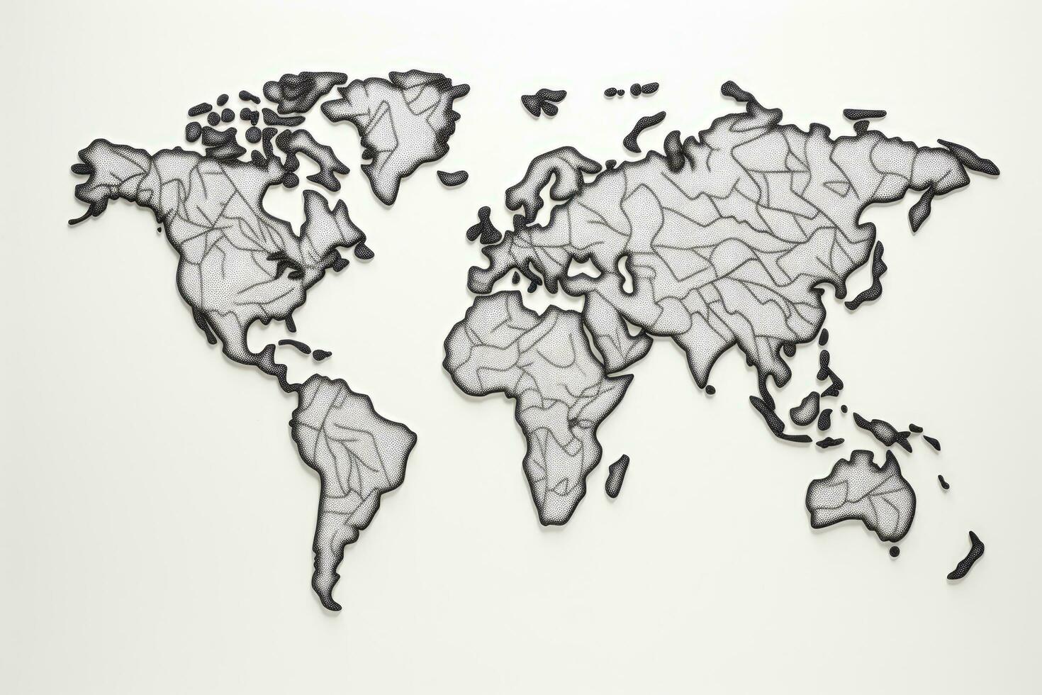 World map on a white background. Vector illustration. Eps 10, Outlined map of the world, line art, black and white, AI Generated photo