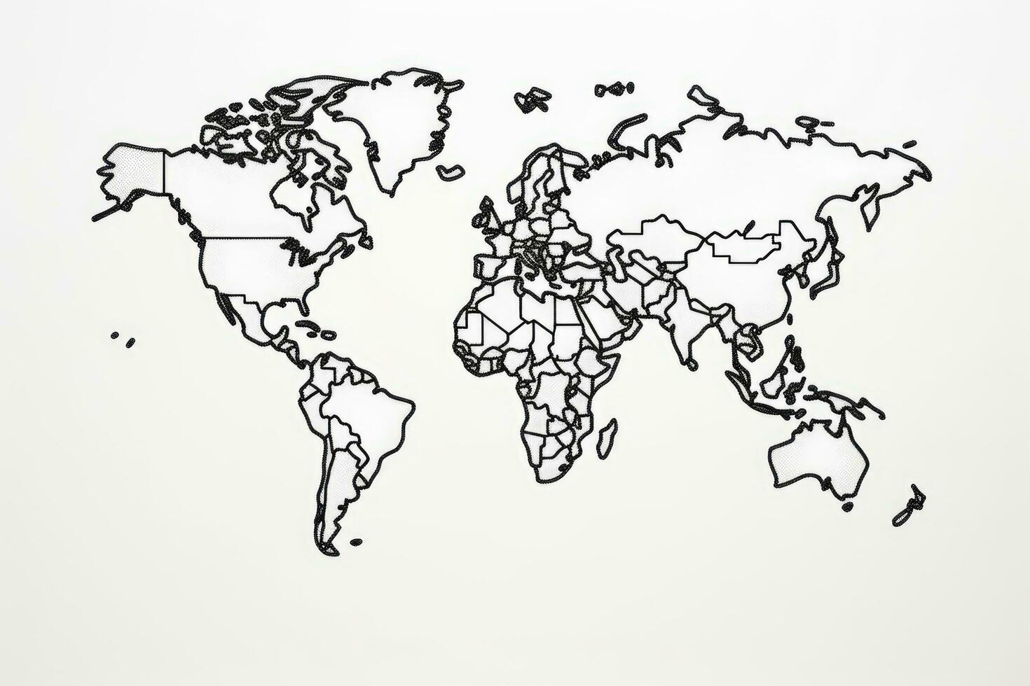 Map of the world on a white background. 3D rendering, Outlined map of the world, line art, black and white, AI Generated photo