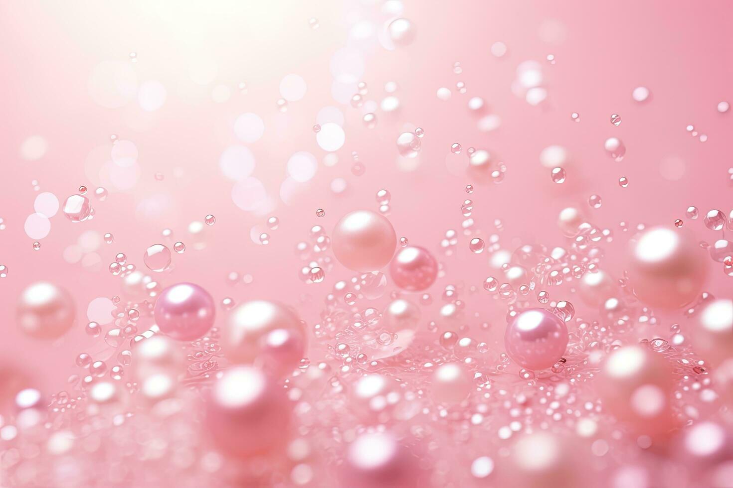 Abstract pink background with water drops and bokeh effect. 3d render, Pearl confetti on pink background, AI Generated photo