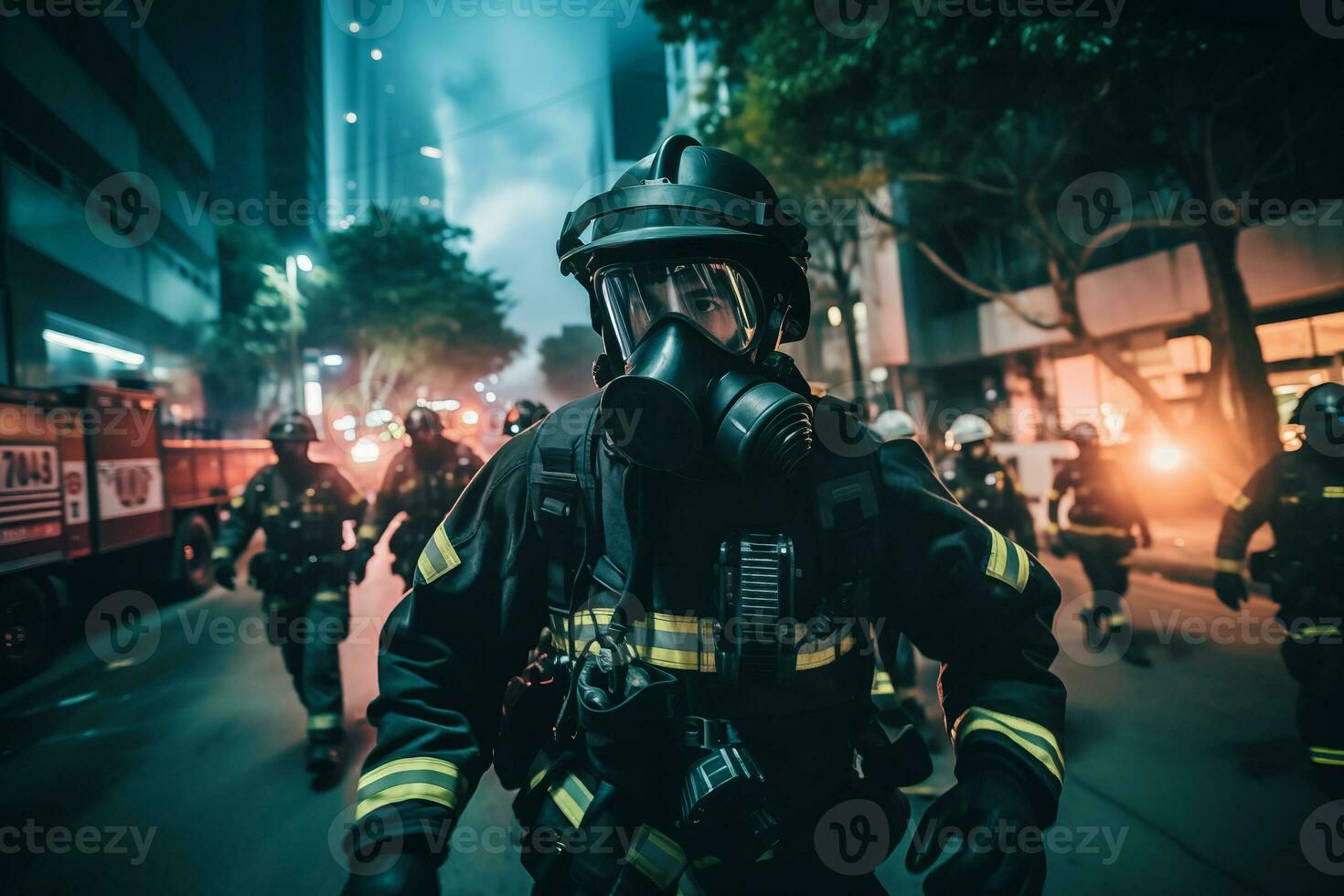 First responders, including police, paramedics, and firefighters, working together during a simulated anti-terrorism training exercise. Generative AI photo