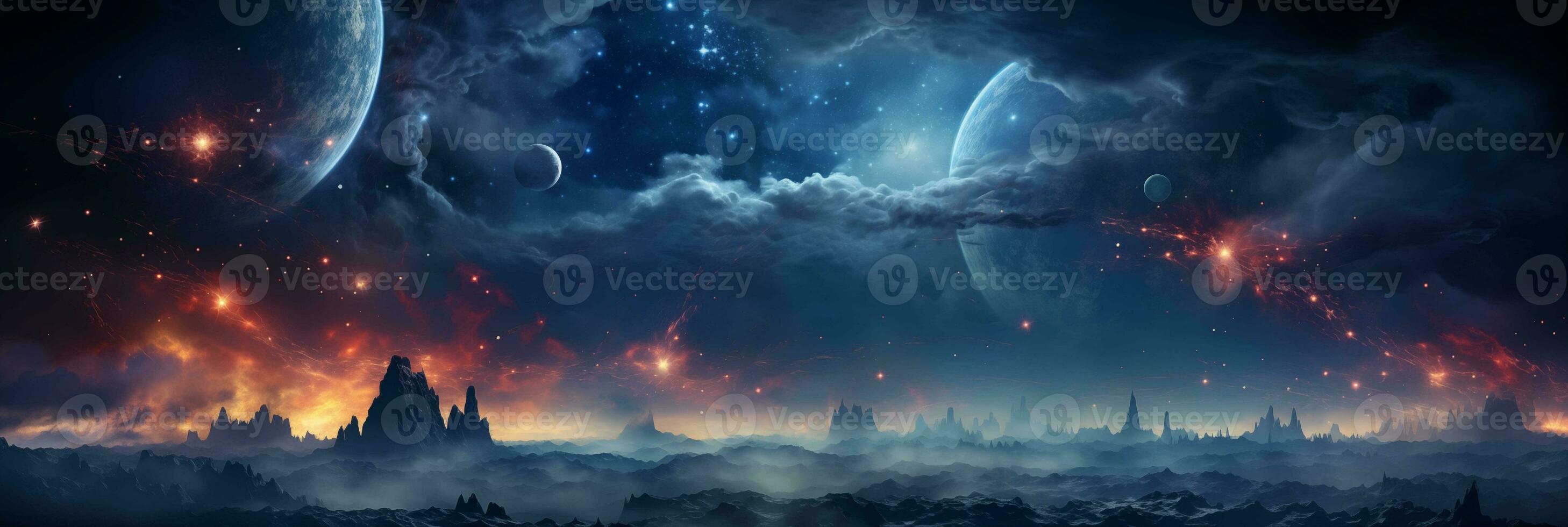 Space futuristic banner. Star background, galaxy, universe, fantasy, neon photo
