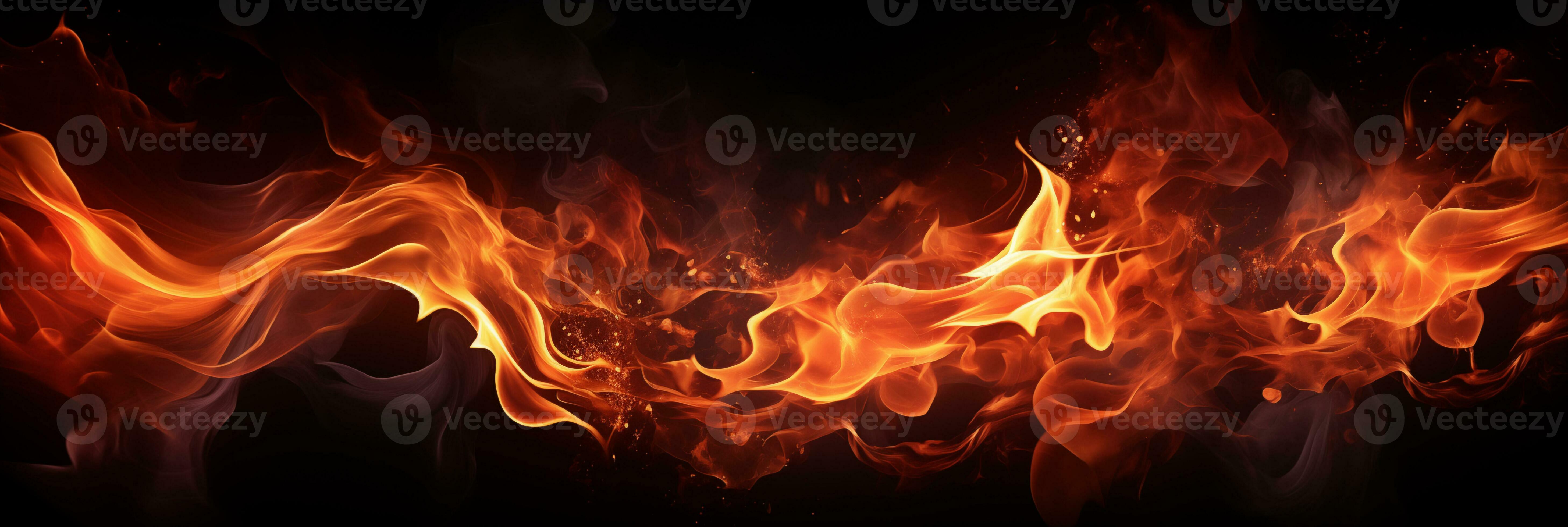 Fire banner. Flame on a black background. Profile header, space for