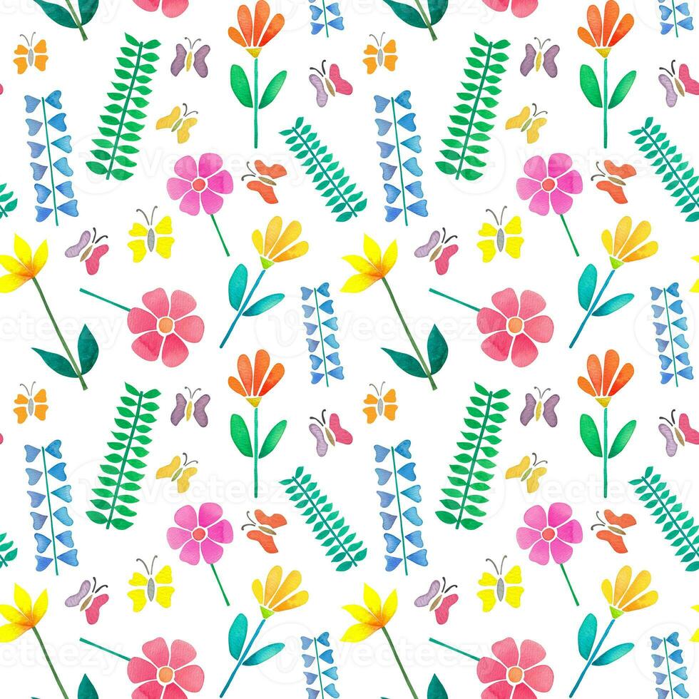 a colorful pattern with flowers and butterflies photo