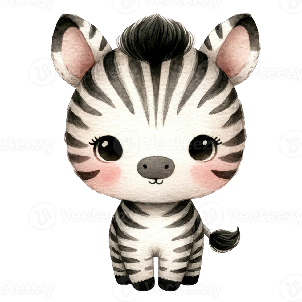 Watercolor Cute Zebra AI Generative png