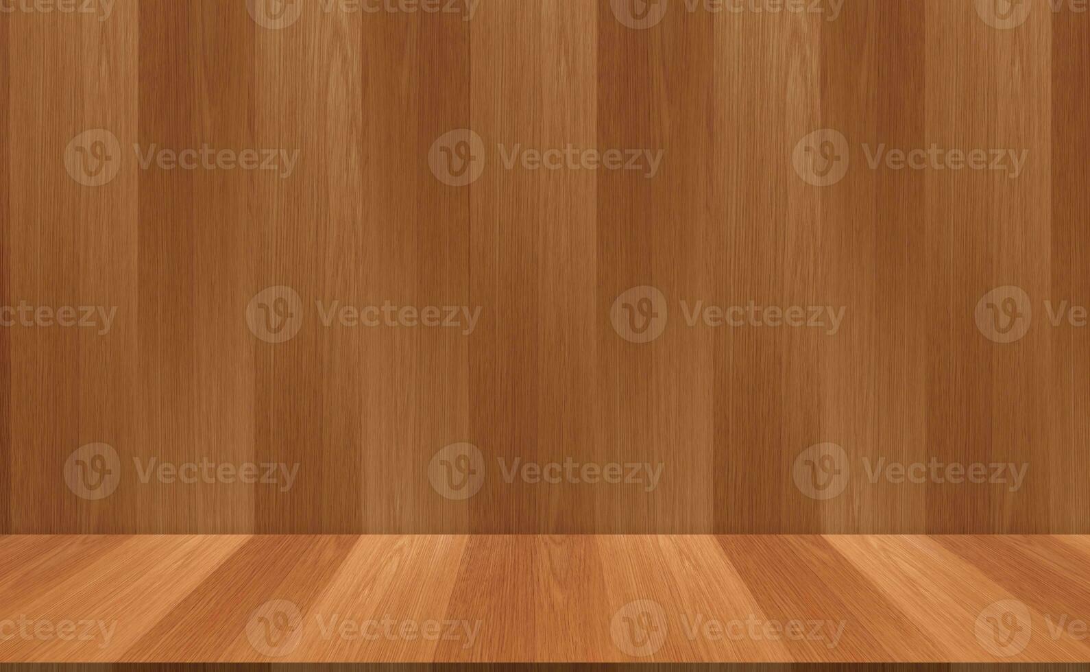 estudio fondo, marrón madera pared textura con piso panel, telón de fondo bandera vacío monitor podio habitación lavado de madera para otoño, invierno productos cosméticos producto presente foto