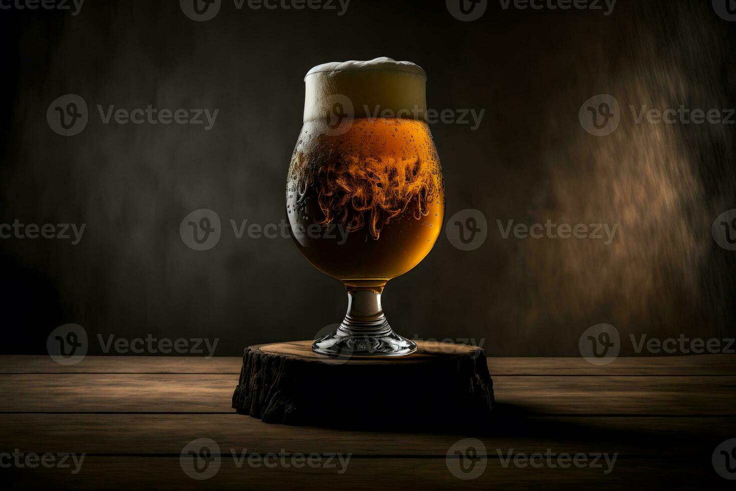 Beautiful beer with foam in classic beer glass in dark scene. Neural network generated art photo