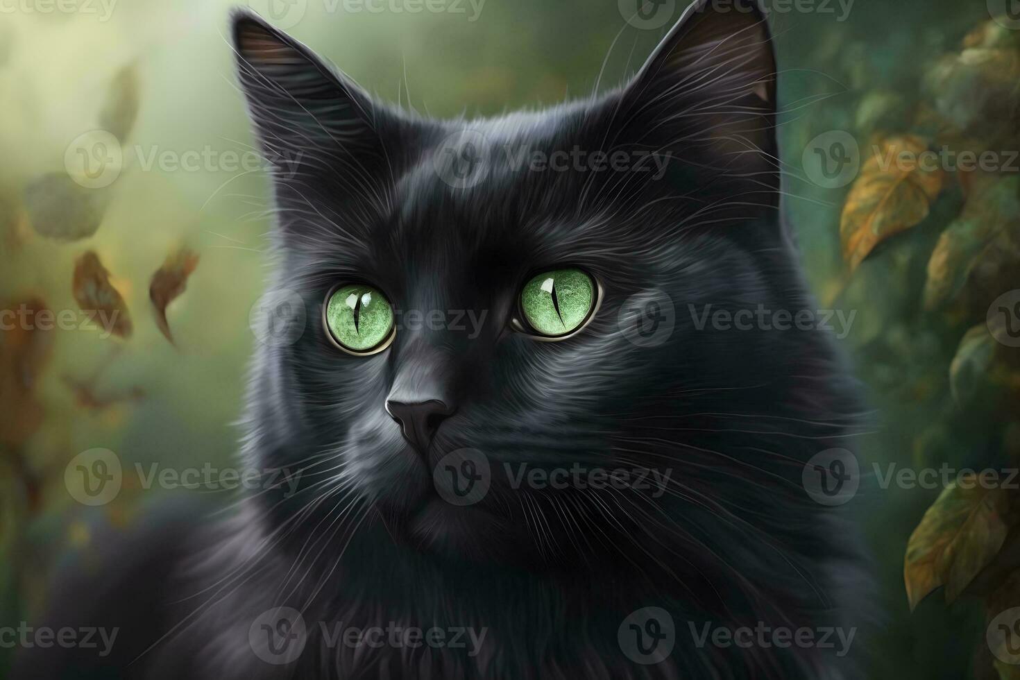 retrato de Doméstico gato con negro piel al aire libre con naturaleza antecedentes. neural red generado Arte foto