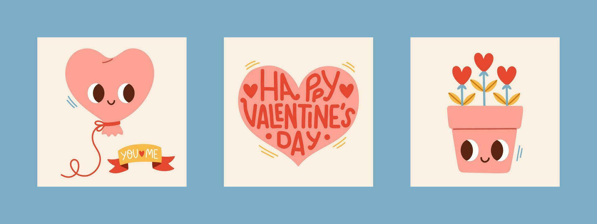 Valentines Day card set. For website banner, Sale, Valentine card, cover, flyer or poster trendy vector illustration. Vector illustration