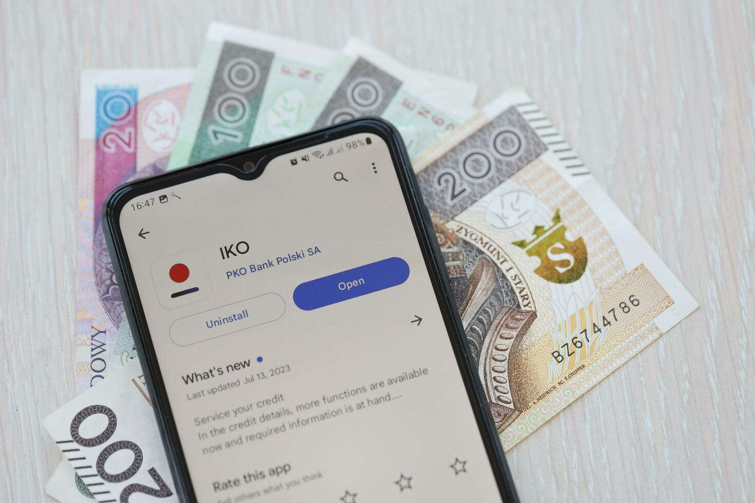 TERNOPIL, UKRAINE - AUGUST 3, 2023 PKO application on screen on modern smartphone. Official app of famous polish bank photo