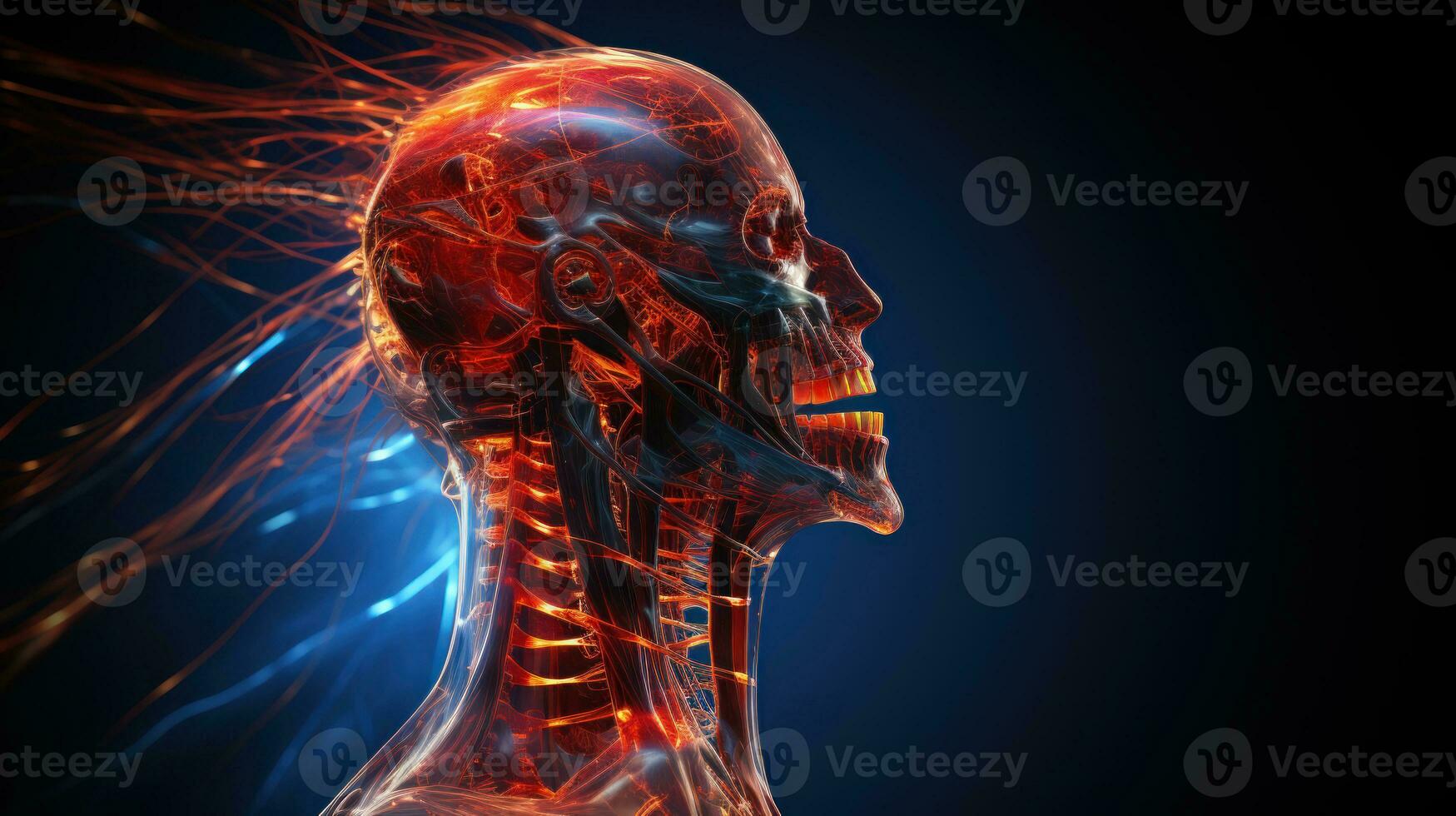 Science anatomy scan of human head with glowing bones. 3d rendering illustration. photo