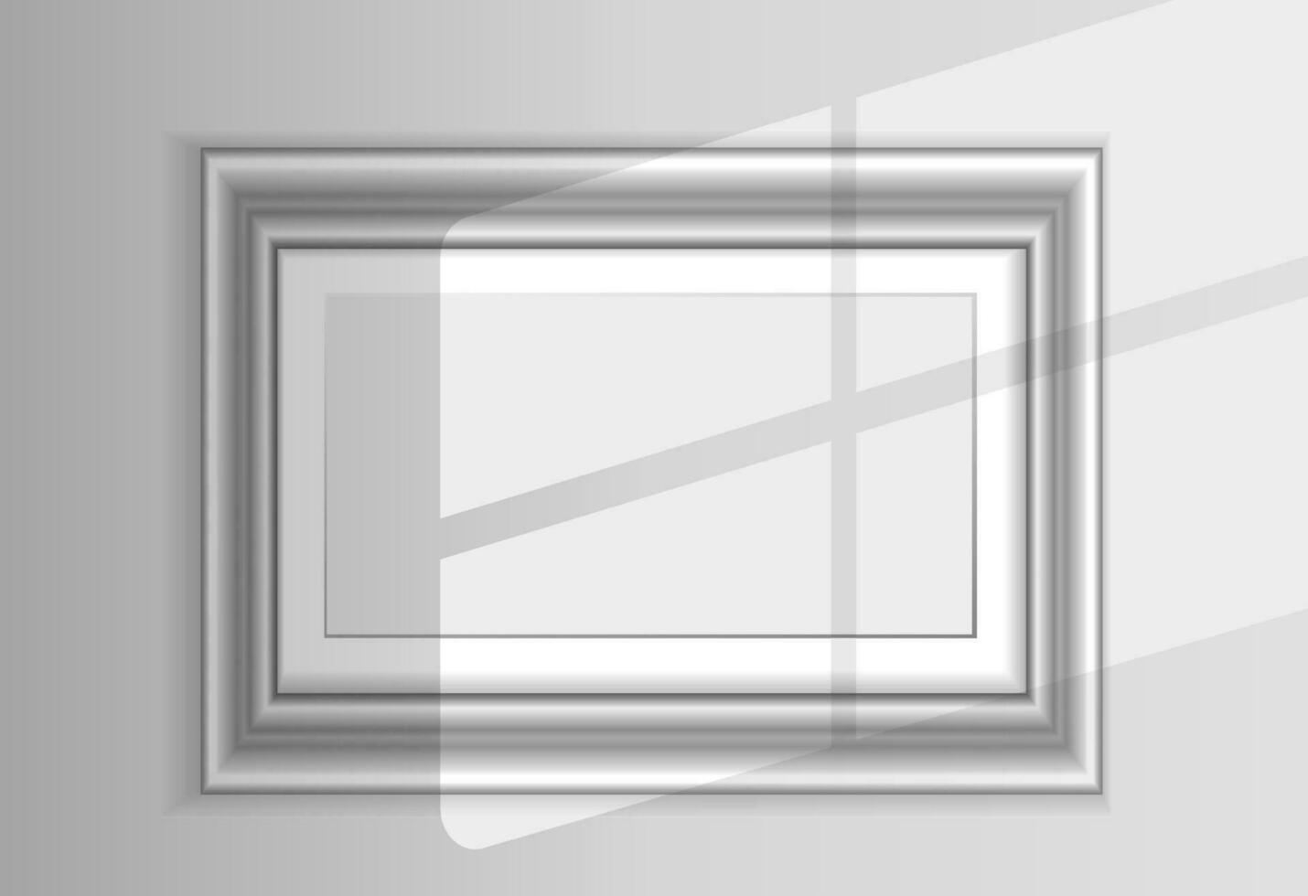 Mockup silver frame photo on wall. Mock up artwork picture framed. Horizontal border with shadow, with shadow. Empty A4 photo frame. Modern stylish 3d. Design prints poster, letterhead, painting image vector