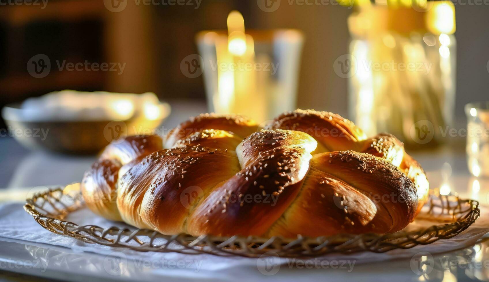 Celebrating Hanukkah with Challah - Generative AI photo