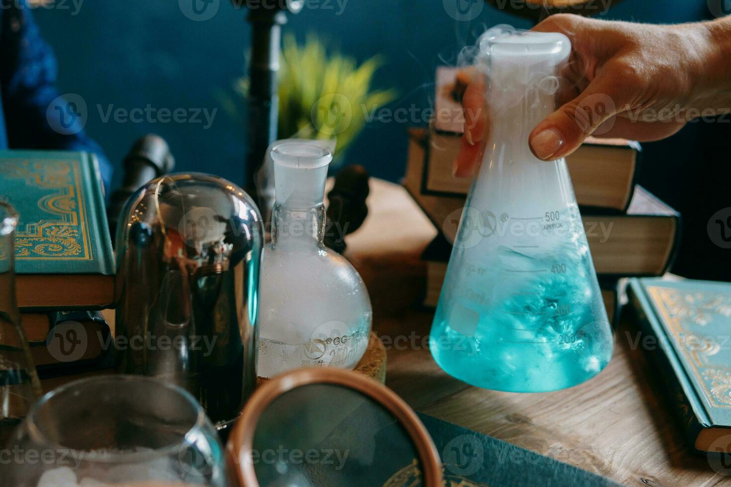 Schoolgirl perform chemical experiments. Back to school. School and preschool education. photo