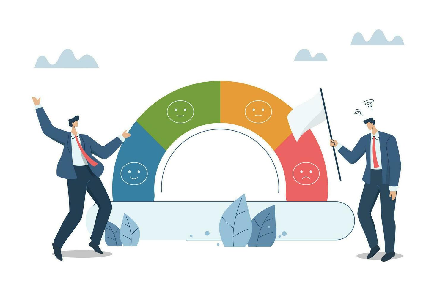 Problems with stress levels and work pressure, Growing tensions in organization and emotional regulation, Businessman who handles stress well with a businessman who gives up. vector