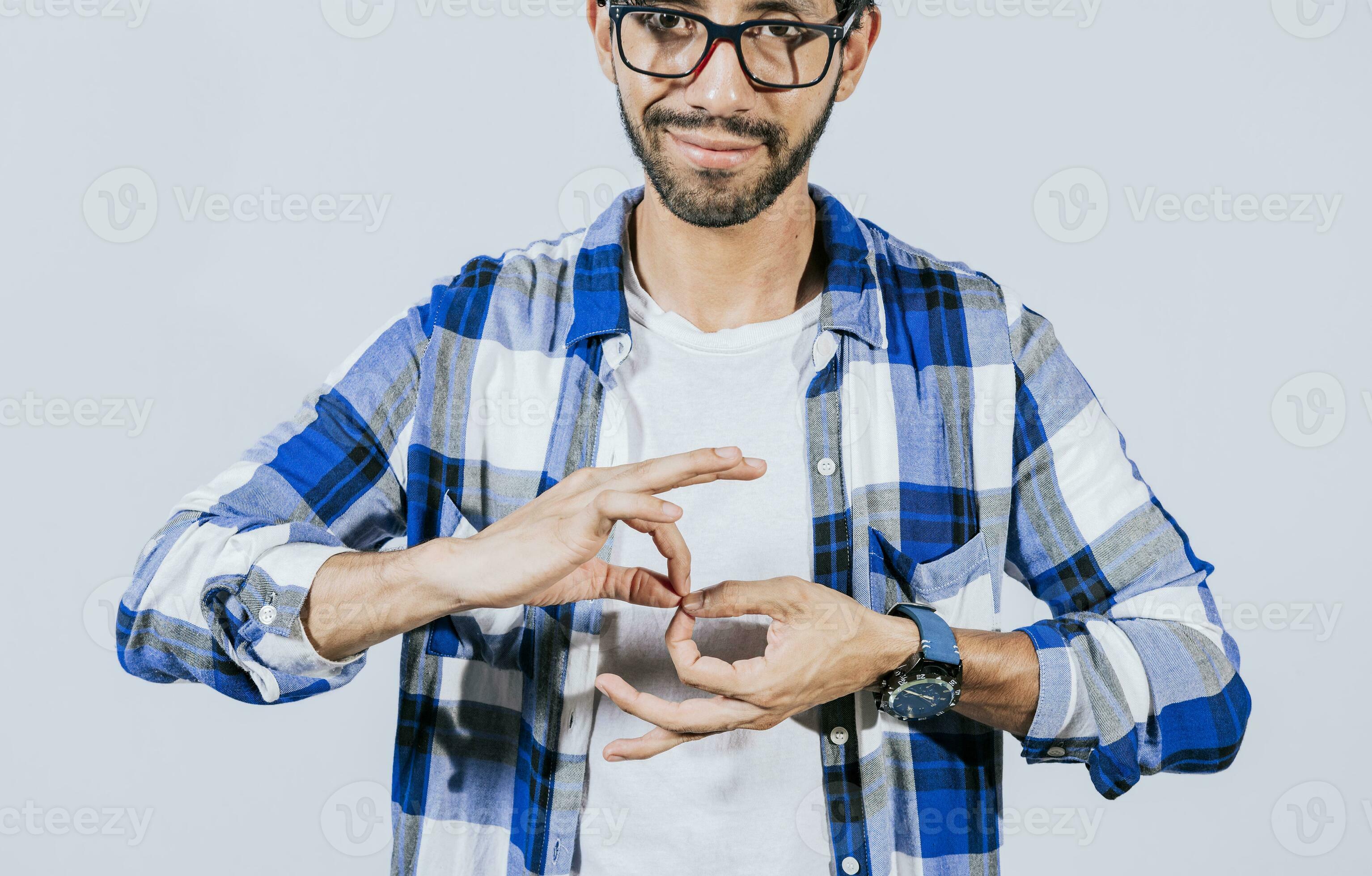 Man speaking in sign language. Manual gestures of people with hearing