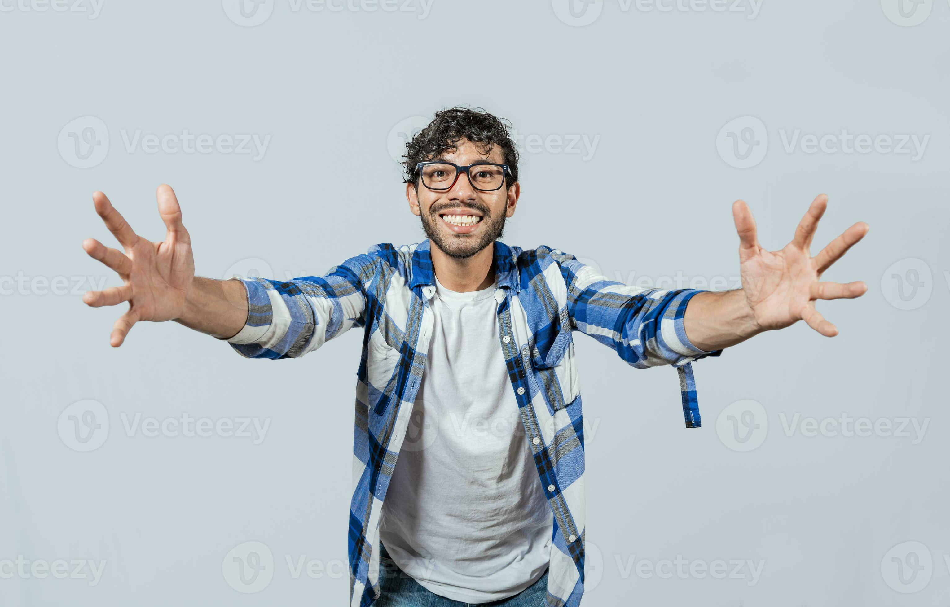 Man welcoming with open arms isolated. Friendly person welcoming 