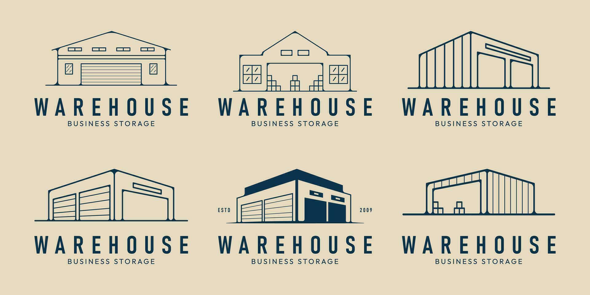 set of warehouse line art icon logo template vector illustration design