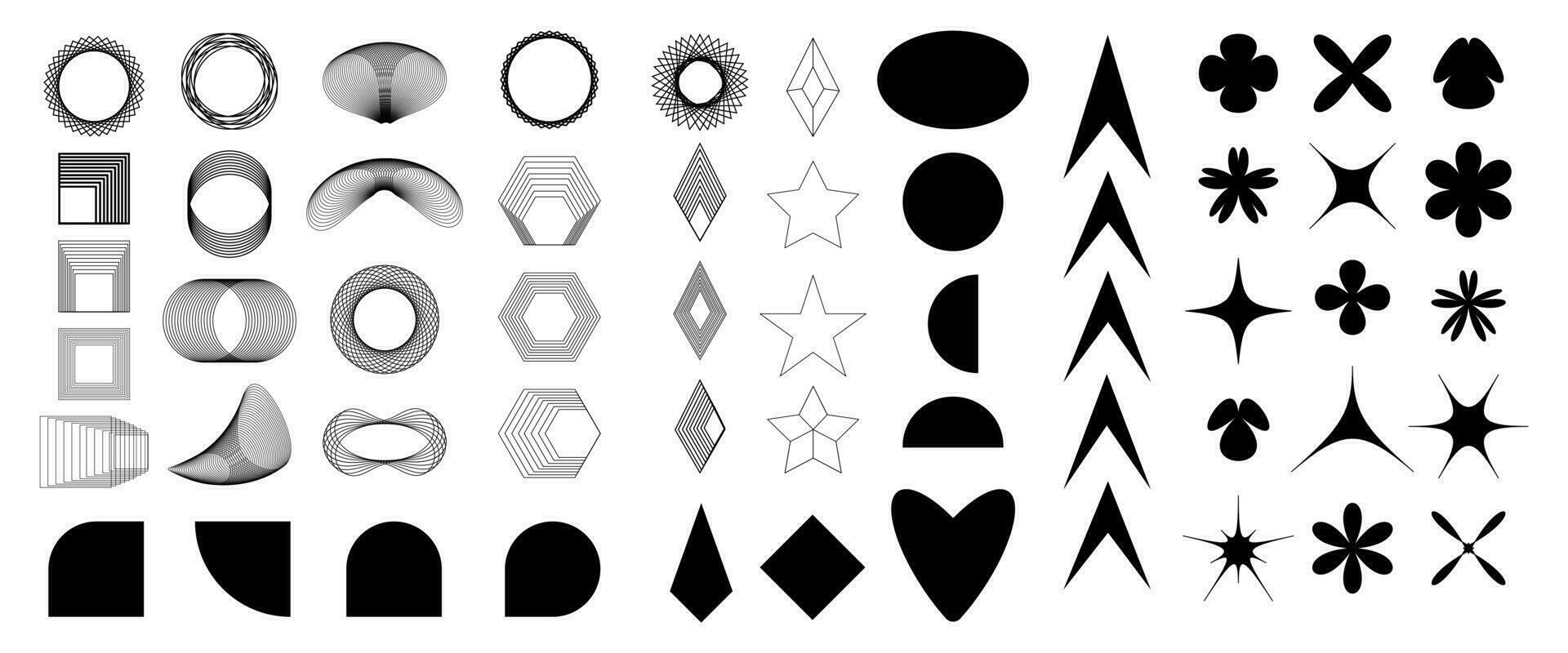 set of abstract aesthetic y2k geometric elements retro vector shapes