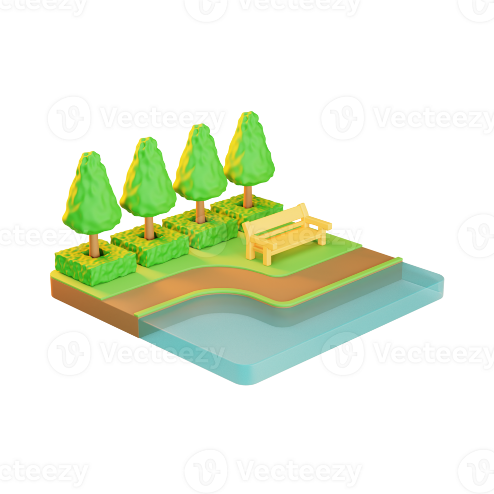 Stühle neben das Park Fluss 3d Symbol png