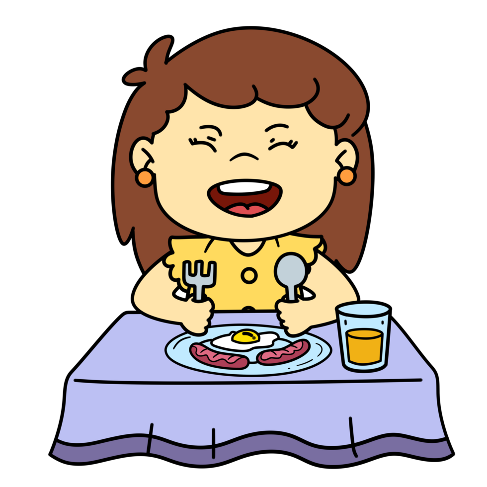 Cute Little Girl Cartoon Eating png