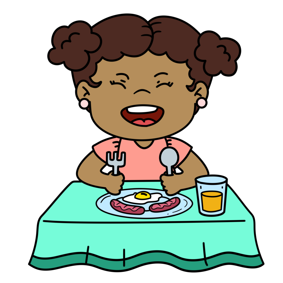 Cute Little Girl Cartoon Eating png