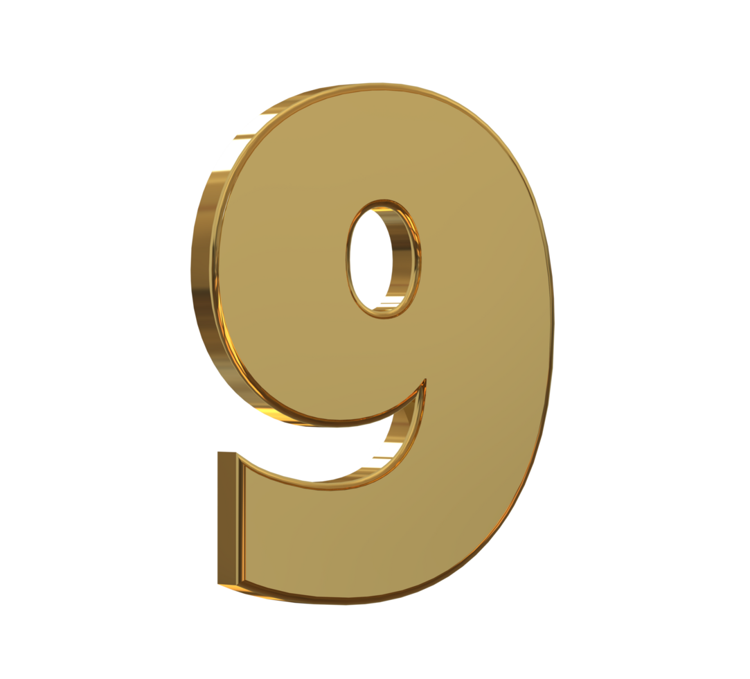 3D Number 1 to 9 with style color gold png