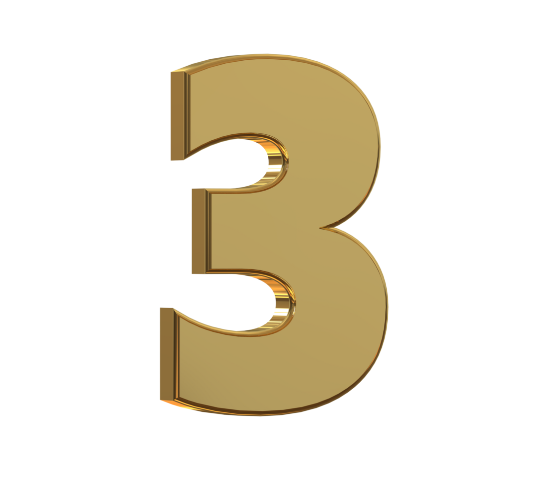 3D Number 1 to 9 with style color gold png