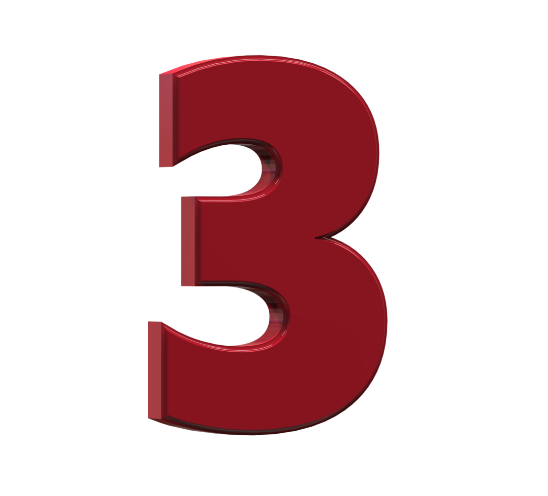 3D Number 1 to 9 with style color red png