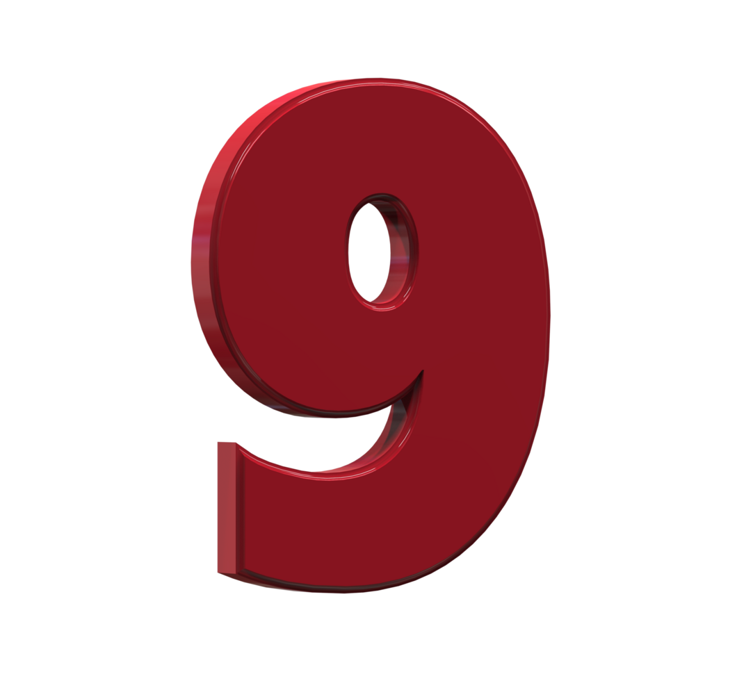 3D Number 1 to 9 with style color red png