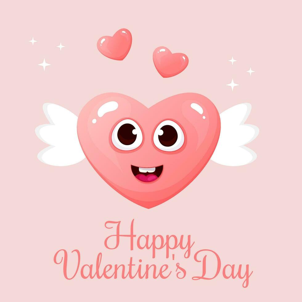 Happy valentines day card with cute heart cupid character vector