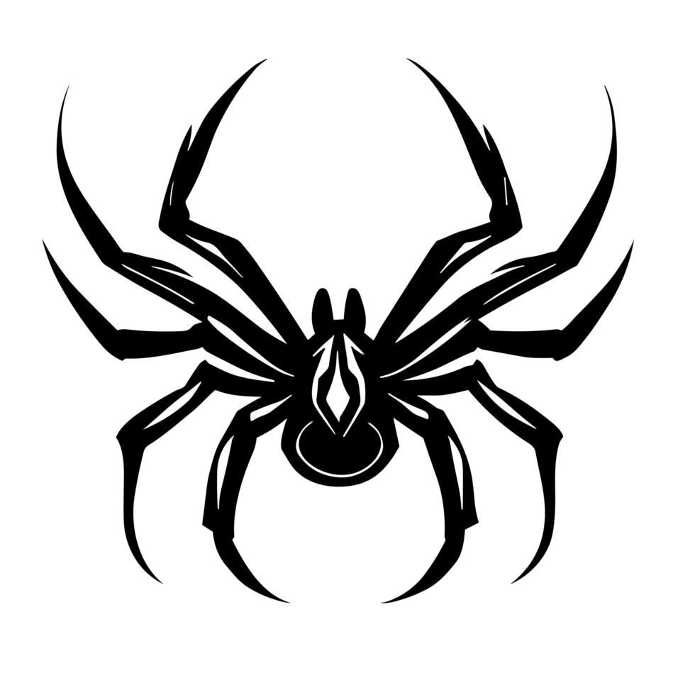 Spider Black Widow. Black bug spider silhouette, Scary Halloween icon, symbol horror, animal arachnid, creepy dangerous insect, arachnophobia fear. AI Generative png