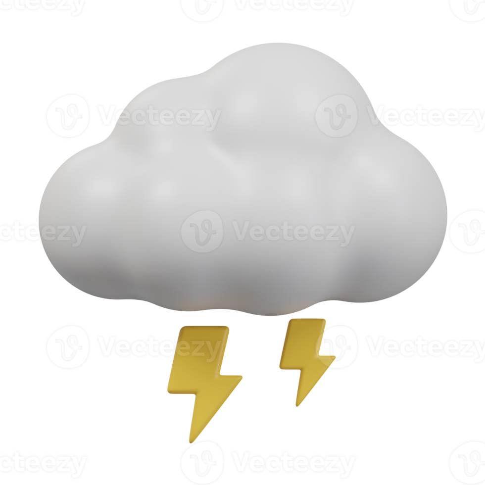 Cloud with lightning thunder 3d icon. png