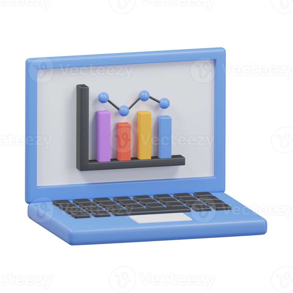 laptop with financial chart and graph icon 3D. png