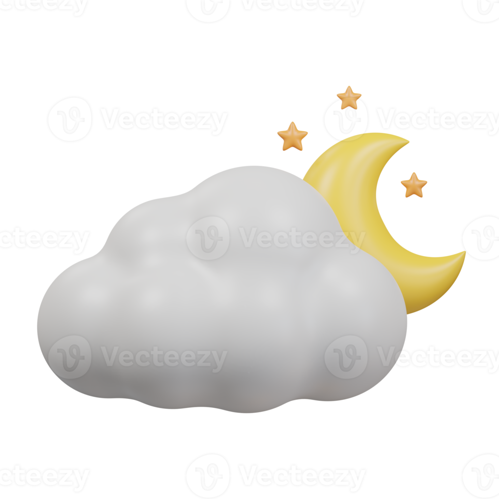 Stars moon with cloud 3d icon. png