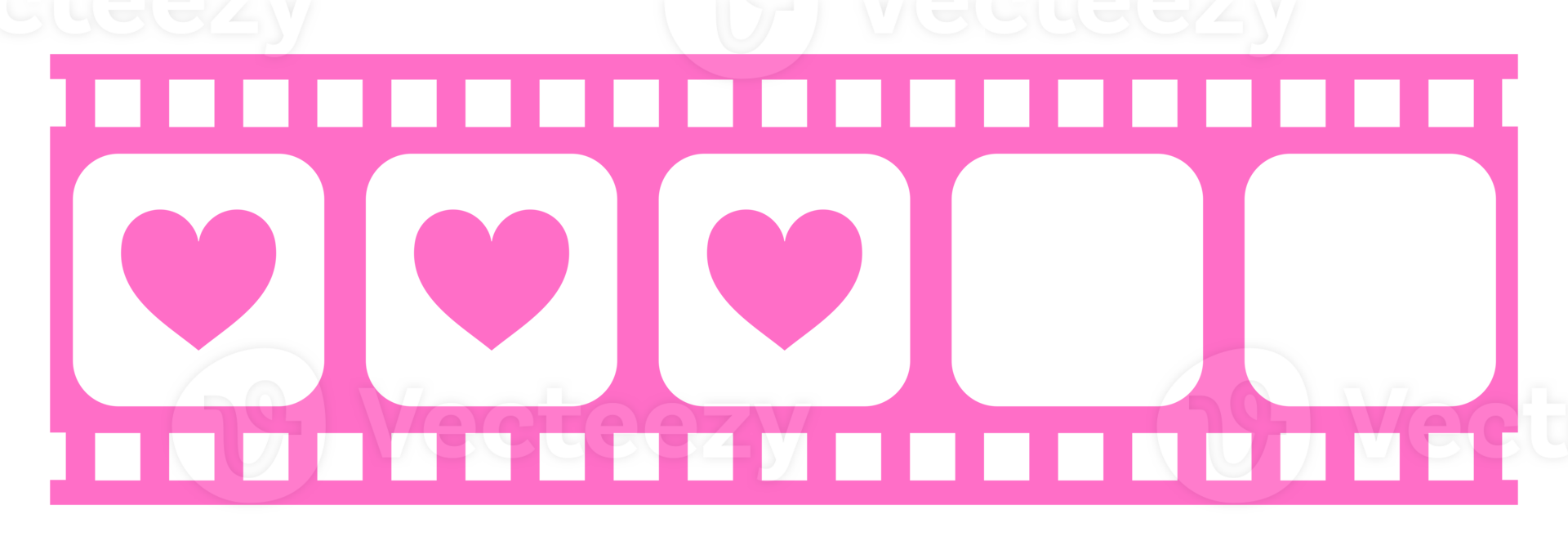 Heart Shape in the Filmstrip Silhouette, Movie Sign for Romantic or Romance or Valentine Series, Love or Like Rating Level Icon Symbol for Romanticism Movie Story. Rating 3. Format PNG