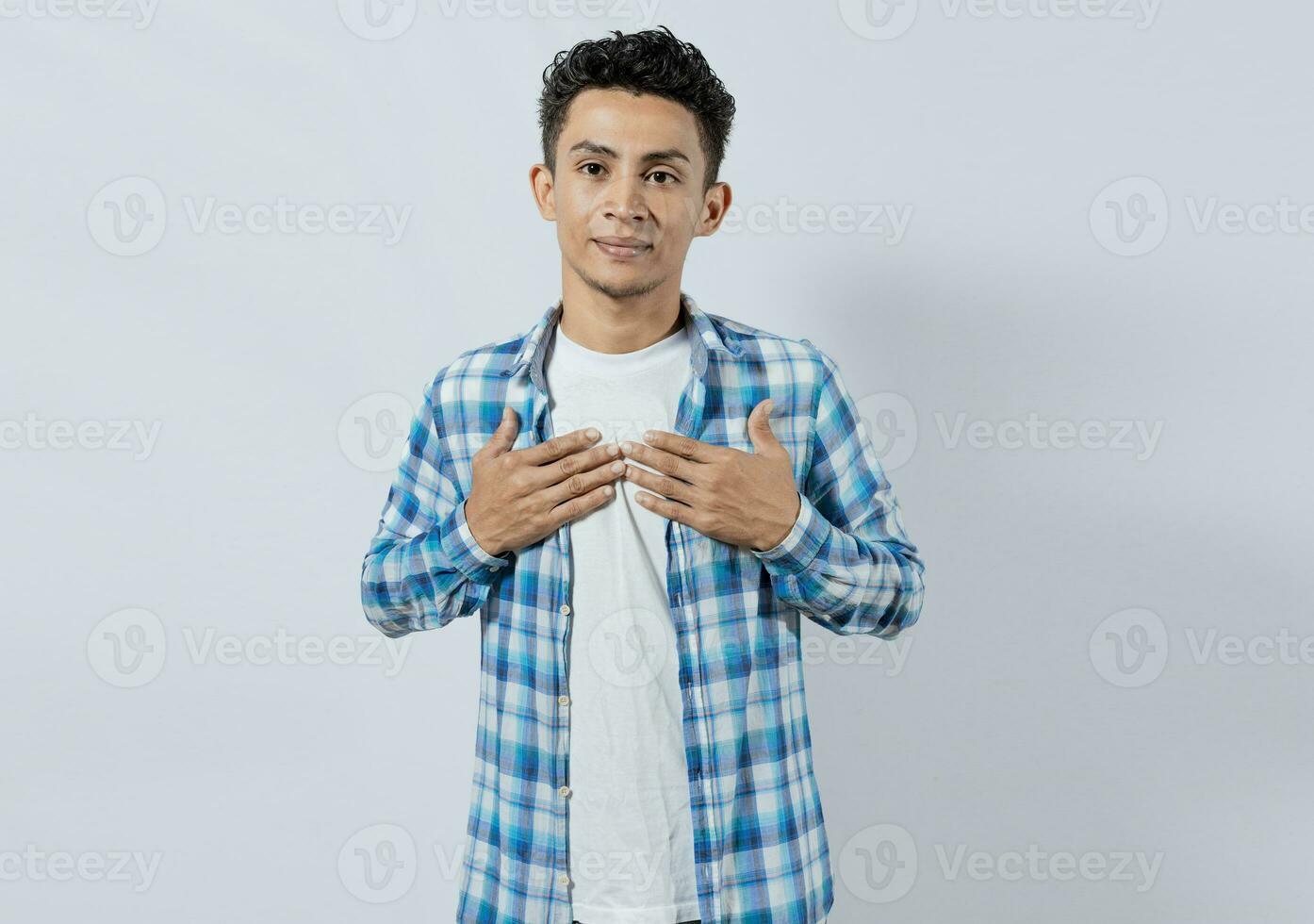 Person gesturing the word HAPPINESS in sign language, Interpreter man gesturing the word HAPPINESS in sign language. Young man gesturing THANKFUL in sign language photo