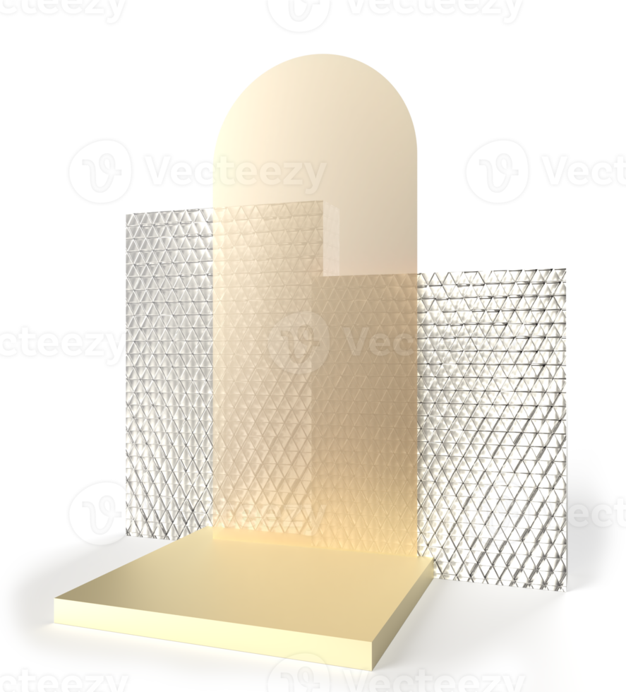 Square stone podium platform with textured figures for product presentation isolated on transparent background render png