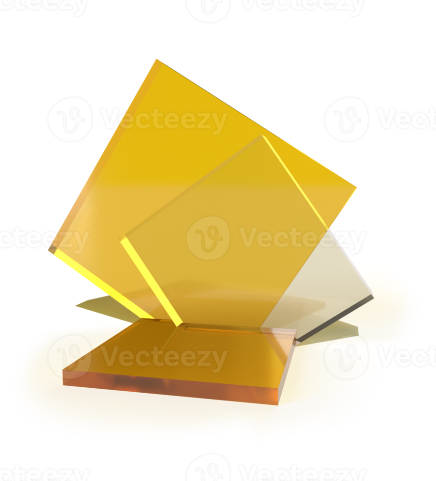 Square stone amber podium platform with transparent figures for product presentation isolated on transparent background render png