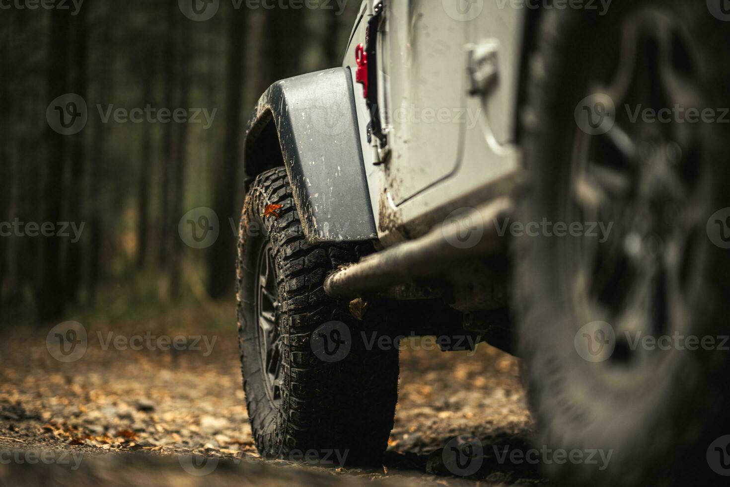 Four Wheel Drive Vehicle on the Muddy Forest Road photo